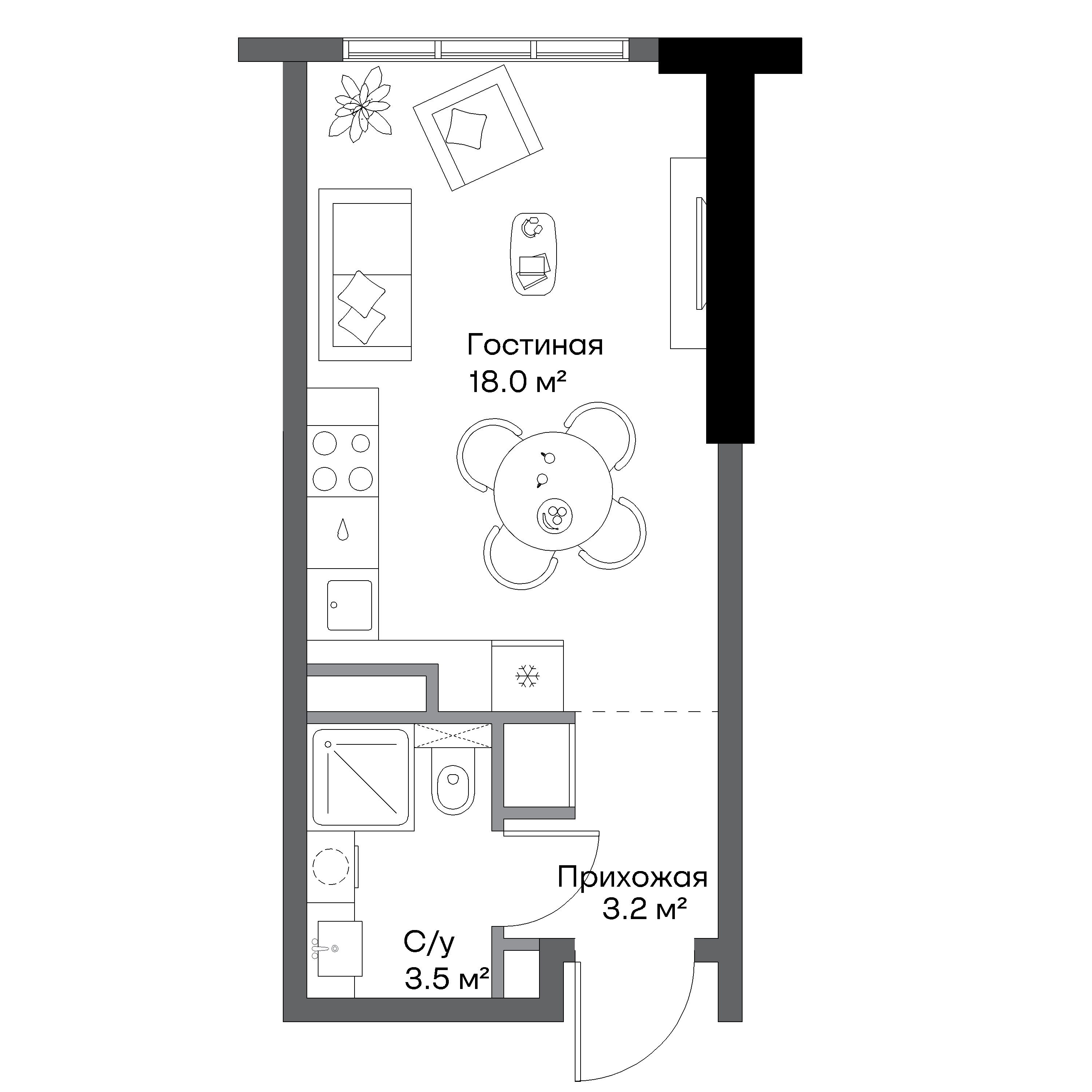 Планировка 1-комнатная 24.2 м²
